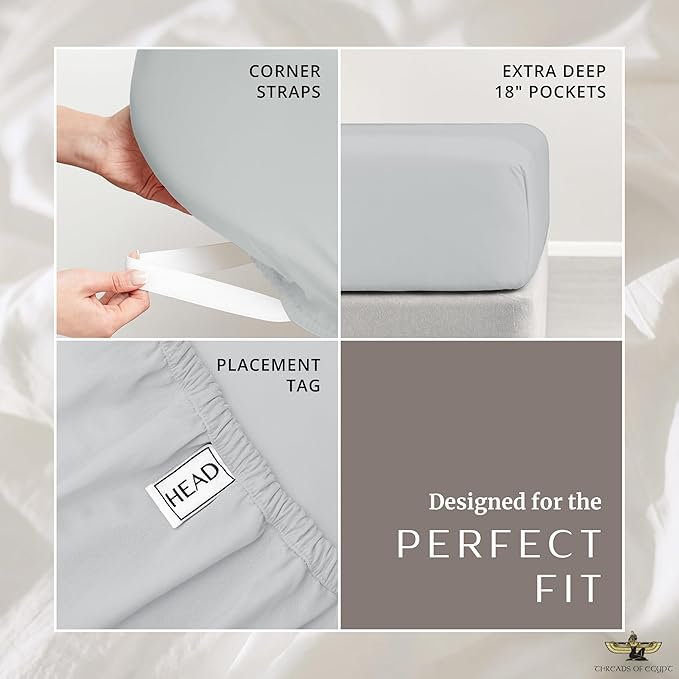 100% Egyptian Cotton Sheets Split King Size | 1200 Thread Count | CEA Gold Seal Certified | Ultra Soft | Cooling for Hot Sleepers | 18" Deep Pocket | Split King Size [Grey]