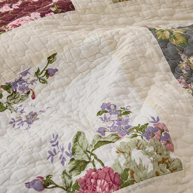 Cmfshape Floral Quilt Sets Bedspread Set 100% Cotton Patchwork Bedding Set,All Season Use Lightweight Reversible Coverlet Quilts with 2 Pillow Shams(King 106"x96")