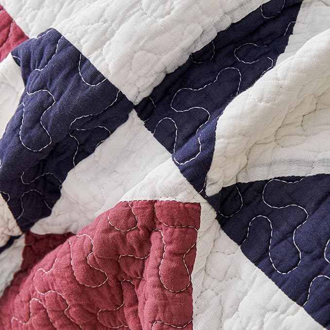 Cmfshape Quilt Sets Bedspread Set 100% Cotton Real Patchwork Bedding Set, All Season Use Lightweight Reversible Coverlet Quilts with 2 Pillow Shams(Queen 90"x90")