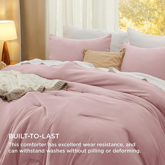 Bedsure California King Size Comforter Set, Pink Soft Prewashed Bedding for All Seasons, 3 Pieces GentleSoft™ Down Alternative Bed Set, 1 Lightweight Comforter (104"x96") and 2 Pillowcases (20"x36")