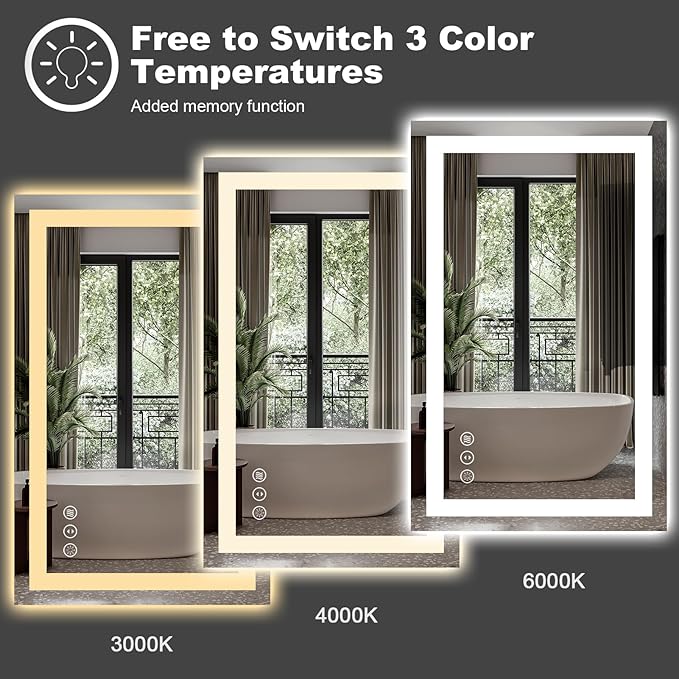 Amorho LED Bathroom Mirror 32"x 32" with Front and Backlight, Stepless Dimmable Wall Mirrors with Anti-Fog, Shatter-Proof, Memory, 3 Colors, Double LED Vanity Mirror(Horizontal/Vertical)
