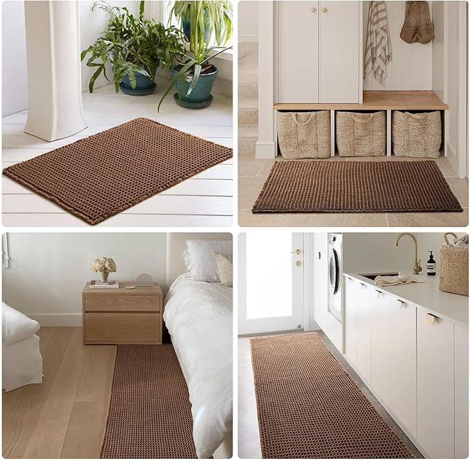 Waffle Bath Mat, Boho Bathroom Rugs Non Slip Washable Super Absorbent Quick Dry Bath Mat Farmhouse Bathroom Decor, 48"x24" Mocha
