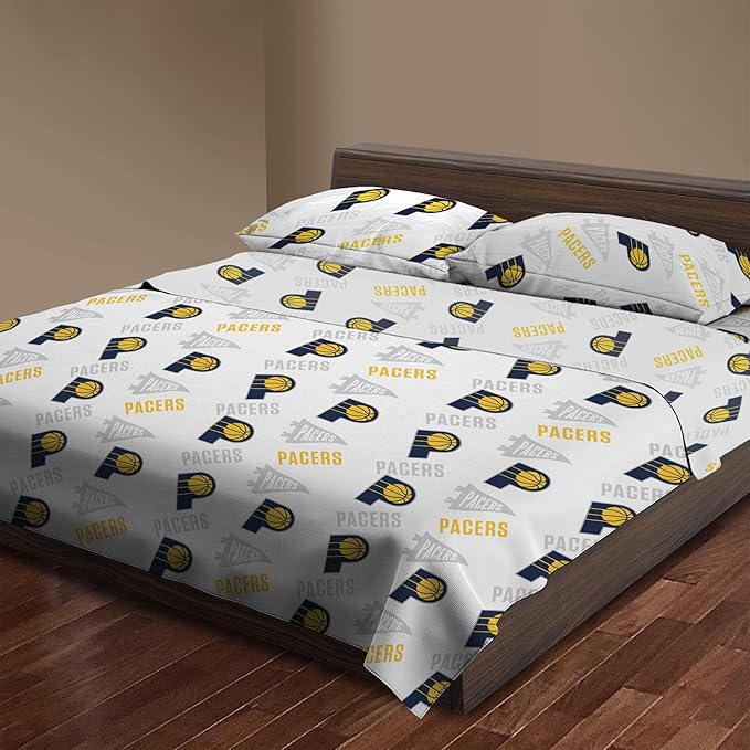 Northwest Officially Licensed Indiana Pacers NBA Queen Size Sheet Set – Soft Team Logo Bedding for Dorms, Bedrooms, Fan Caves & Game Day Style