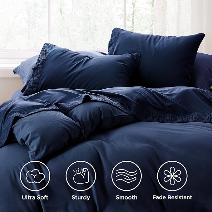 Bedsure King Size Sheets Set - 4 Pieces Soft King Sheets - Breathable & Cooling - Hotel Luxury - Easy Care Polyester Microfiber Bedding for Women, Men, Navy