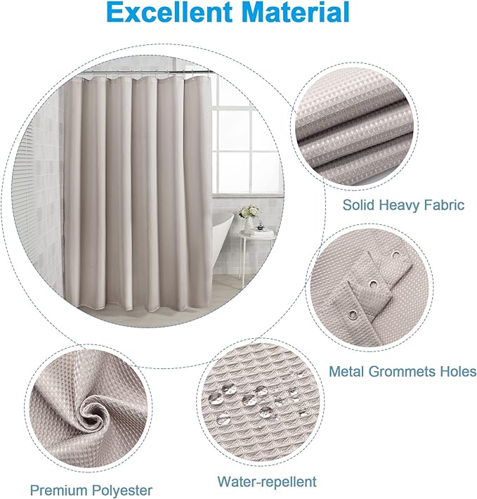 AmazerBath Waffle Shower Curtain, Khaki Shower Curtain Fabric with Waffle Weave, Hotel Quality Bathroom Shower Curtains, Heavy Duty, 72 x 72 Inches