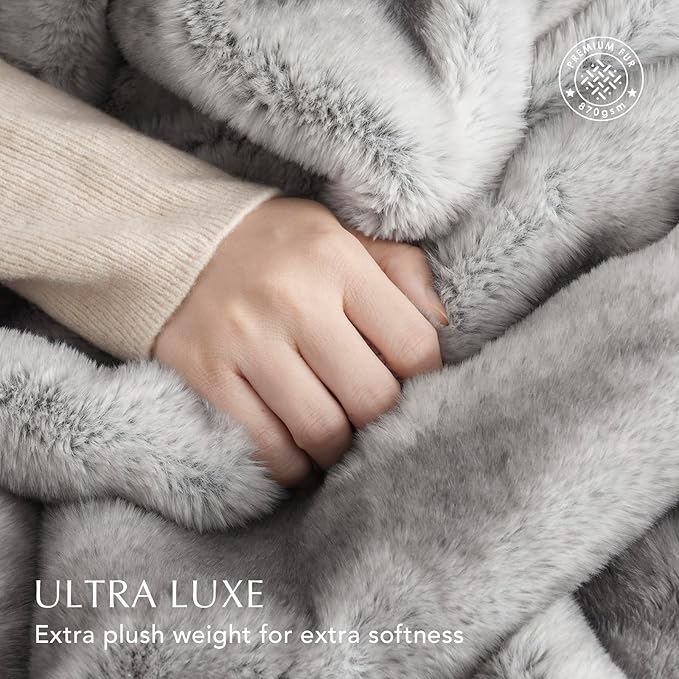 EVERGRACEHOME Ultra Soft Luxury Fluffy Mink Faux Fur Throw Blanket, Thick Warm Fall Winter Blankets for Bed, Couch, Cozy Plush Reversible Blanket for Chair, Sofa (Ombré Silver Onyx, 50"x60")