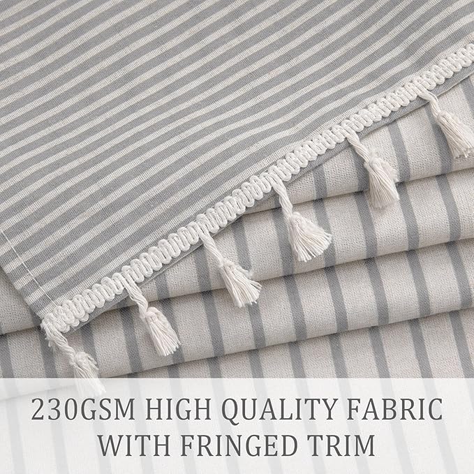 Awellife Farmhouse Grey Shower Curtain for Bathroom Linen Texture Stripe Tassel Shower Curtain 48 X 72 Inches Neutral