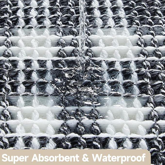 Waffle Bath Mat, Boho Bathroom Rugs Non Slip Washable Absorbent Checkered Bathroom Mat Quick Dry Farmhouse Bathroom Decor, 48"x24" Black and White