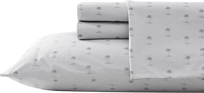 Tommy Bahama - Queen Sheet Set, Cotton Percale Bedding Set, Crisp & Cool, Stylish Bedding Set (Kew Palms Grey, Queen)