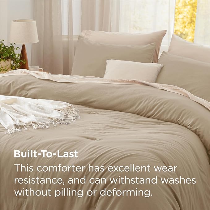 Bedsure Twin/Twin XL Comforter Set, Khaki Soft Prewashed Bedding for All Seasons, 2 Pieces GentleSoft™ Warm Down Alternative Bed Set, 1 Lightweight Comforter (68"x88") and 1 Pillowcase (20"x26")