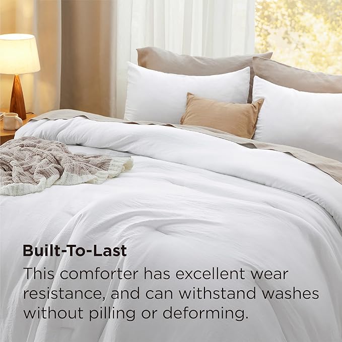 Bedsure Super King Plus Size Comforter Set, White Soft Prewashed Bedding for All Seasons, 3 Pieces GentleSoft™ Bed Set, 1 Lightweight Comforter (128"x120") and 2 Pillowcases (20"x36")