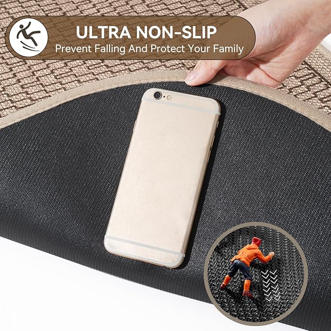 Bathroom Rugs Mat 20x31, Non Slip Ultra Thin Bath Mat Quick Dry Absorbent Washable Woven Half Round Bath Mats for Bathroom Floor Rubber Backed Fit Under Door Brown
