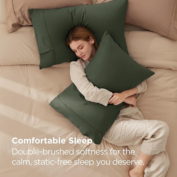 Bedsure Pillow Cases Standard Size Set of 2 - Olive Green Microfiber Pillowcases, Super Soft Double Brushed Pillow Case Covers with Envelope Closure, Wrinkle, Fade and Stain Resistant, 20x26 Inches