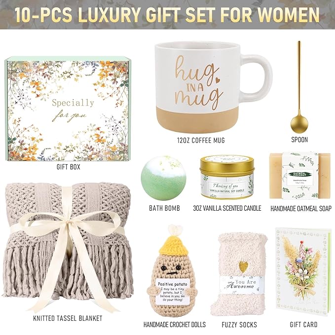 Self Care Gifts for Women Spa Gift Basket Birthday Gifts for Women, Get Well Soon Gift Baskets Thinking of You Relaxation Stress Relief Care Package, Christmas Gifts for Mom Friend Sister(Khaki)
