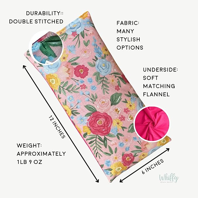 Large Microwave Heating Pad with Flax Seed, Scented or Unscented, Good for Back Pain or Cramps, Moist Heat Therapy or Ice Pack, Microwavable Bean Bag, 6" x 12" (Pink Floral, No Added Herbs)