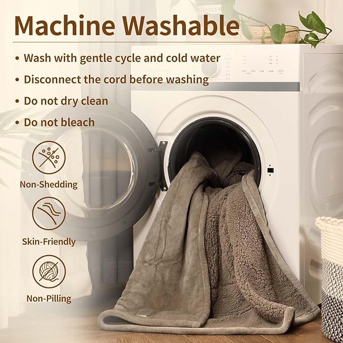 Bearhug Electric Throw Blanket 50" x 60", Reversible Velvet & Sherpa Heated Throw, 6 Heating Levels & 4H Auto Off, Over-Heat Protect, ETL Certification, Machine Washable