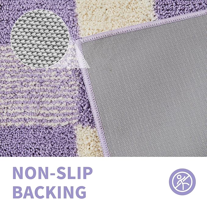 CozeCube Bath mats for Bathroom Non Slip, Fluffy Absorbent Microfiber Bath mat Washable, Aesthetic Bathroom Rugs, Large Purple Checkered Bath mat, Lavender, 36" x 24"