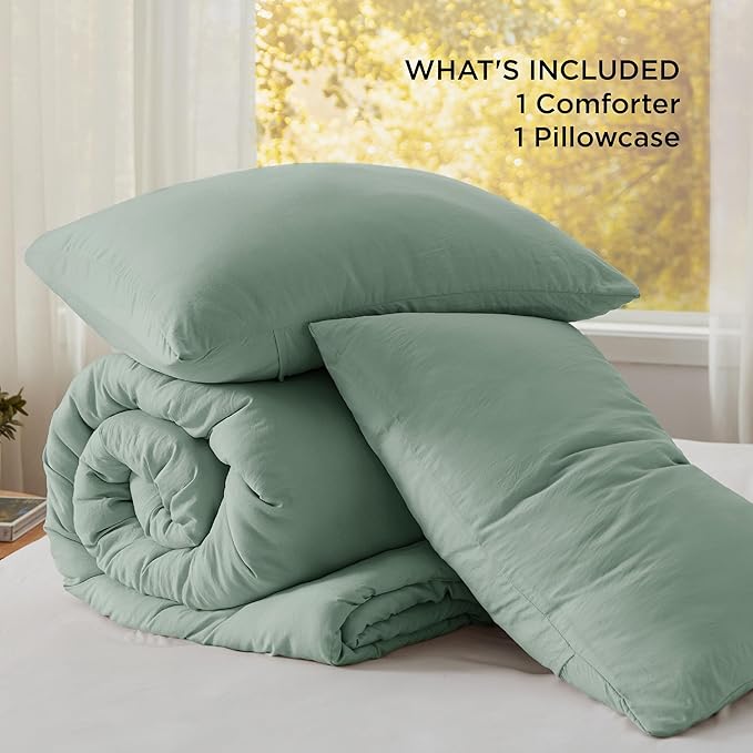 Bedsure Twin/Twin XL Comforter Set, Sage Green Soft Prewashed Bedding for All Seasons, 2 Pieces GentleSoft™ Warm Down Alternative Bed Set, 1 Lightweight Comforter (68"x88") and 1 Pillowcase (20"x26")