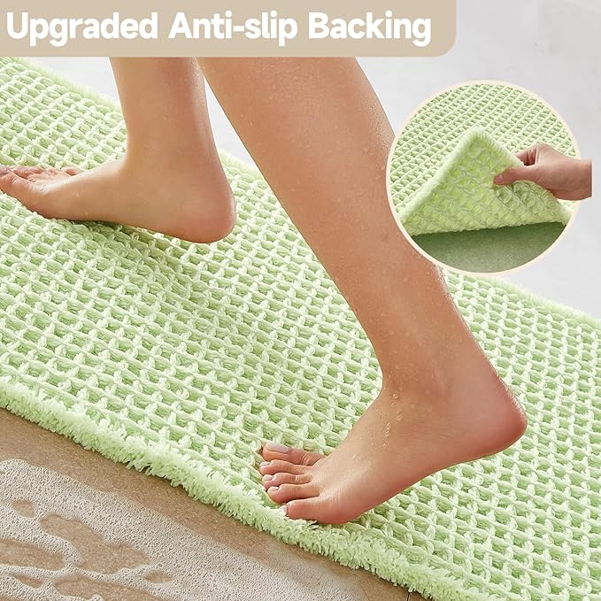Waffle Bath Mat, Boho Bathroom Rugs Non Slip Washable Super Absorbent Quick Dry Cute Bath Mat Farmhouse Bathroom Decor, 36"x24" Pale Green