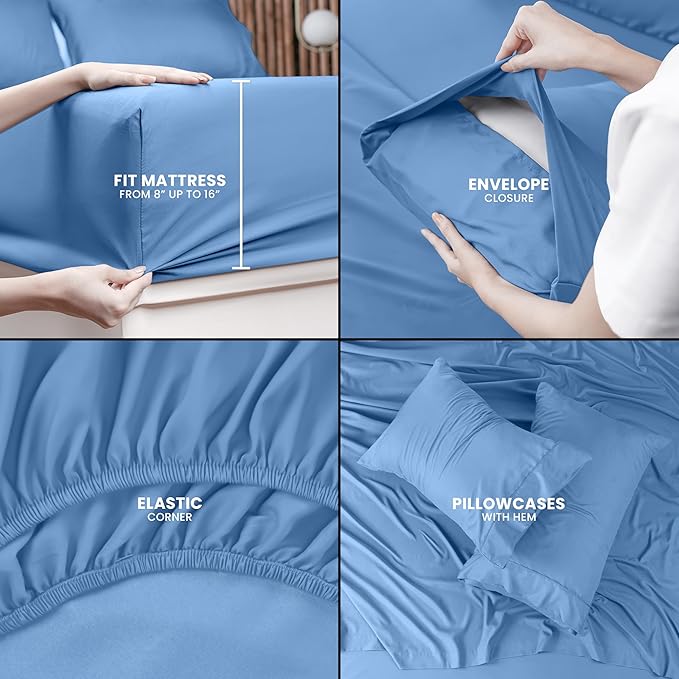 Utopia Bedding King Sheet Set – 4 Piece Bed Sheets for King Size Bed, Soft and Breathable Microfiber, Includes 1 Fitted Sheet, 1 Flat Sheet and 2 Pillowcases (Dutch Blue)