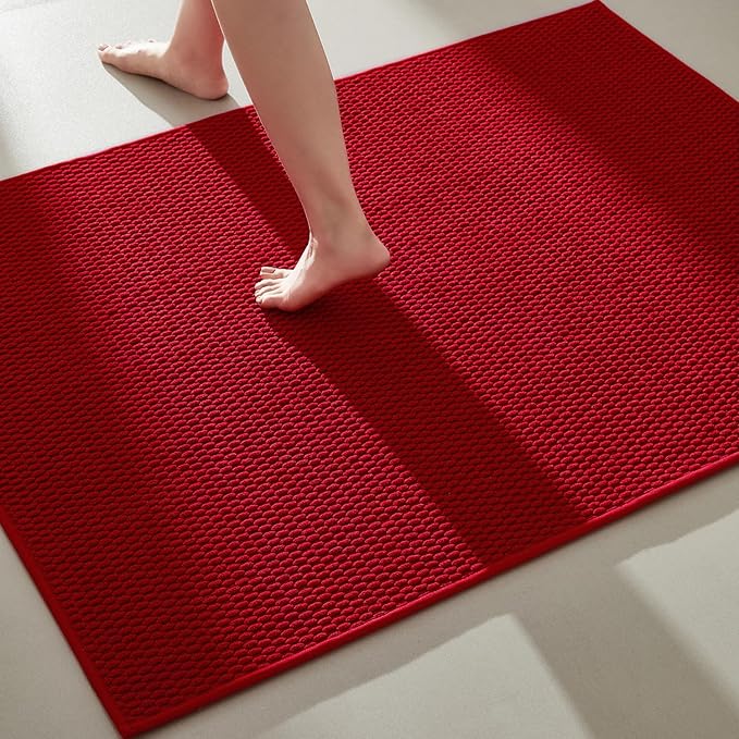 Large Christmas Bathroom Rugs Non Slip Washable Bath Rugs Super Absorbent Bathroom Rug Thin Quick Dry Low Pile Bath Mats, Red 36"x60"