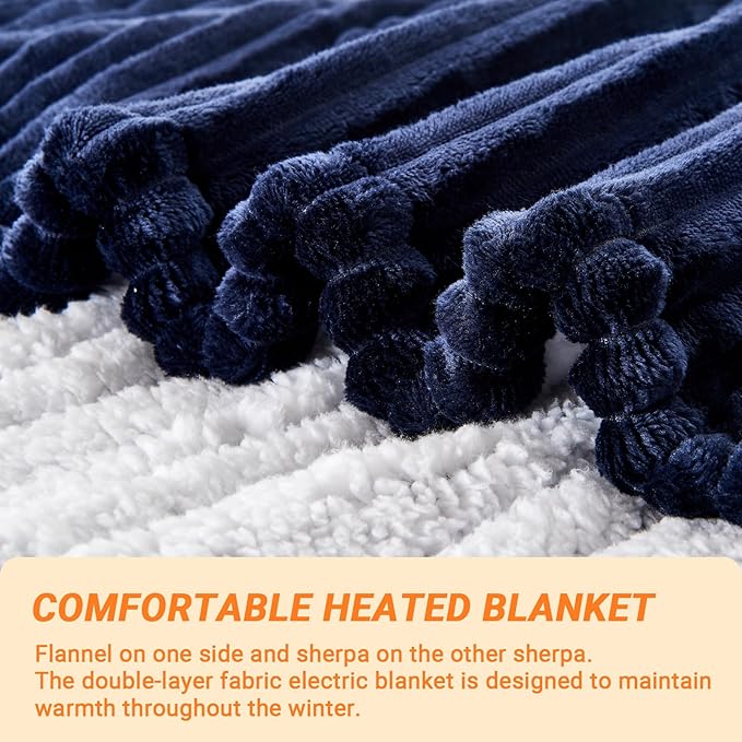 Heated Blanket Electric Twin, Soft Flannel Heating Blanket with 8 Hours Auto Off 10 Fast Heating Levels Machine Washable Sherpa Heated Blanket with Overheating Protection