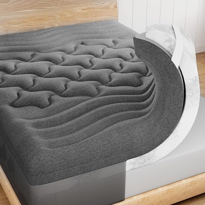 Dual Layer 4 Inch Bamboo Memory Foam Mattress Topper Twin XL Size, 2 Inch Thick Soft Quilted Pillow Top Cover Plus 2 Inch Charcoal Gel Memory Foam Mattress Pad for Back Pain Relief