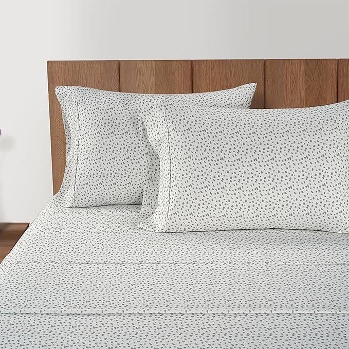 LANE LINEN King Size Sheets – 450 Thread Count Long-Staple 100% Cotton King Bed Sheets, Sustainably Produced & Oeko-Tex Certified, Soft Silky Sateen Finish, 15" Deep Pocket Fitted Sheet – Misty Dot