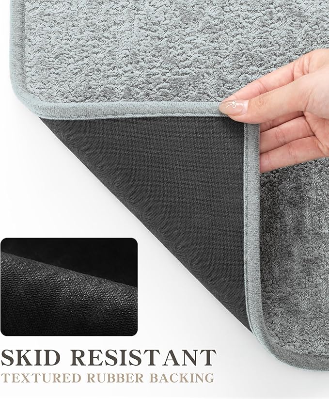 chakme Bathroom Rug Sets 3 Piece, Ultra Thin Bath Mat Quick Dry Bath Mat Set, Absorbent Bath Mat for Bathroom Non Slip Machine Washable, (Light Grey, 3 Piece)