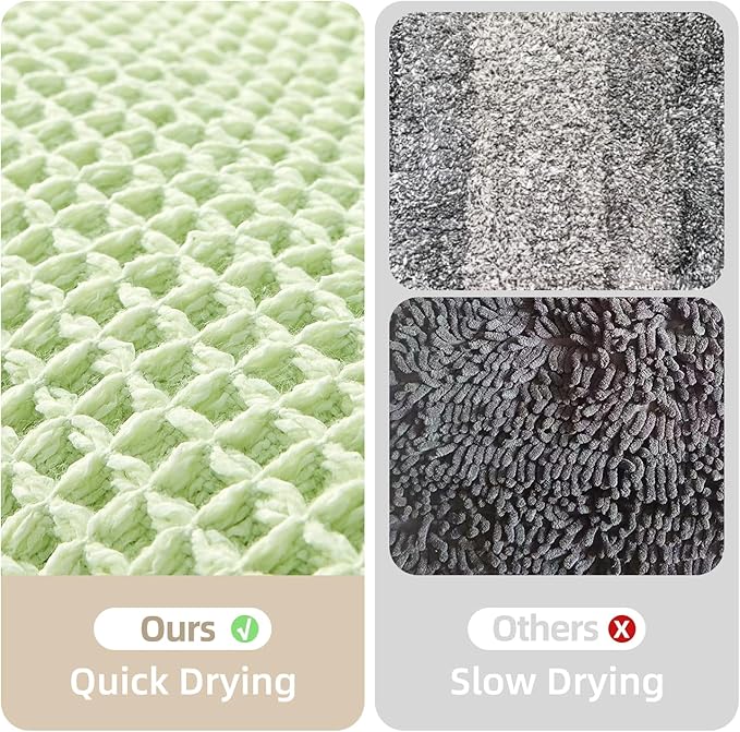 Waffle Runner Rug Bathroom, Boho Bathroom Rugs Non Slip Washable Long Super Absorbent Quick Dry Cute Bath Mat Farmhouse Bath Decor, 72"x24" Pale Green