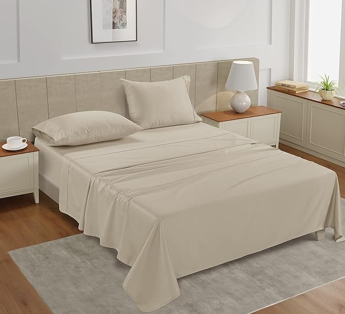 LANE LINEN Full Size Bed Sheets – 450 Thread Count 100% Cotton Sheets, Naturally Cooling & Fade-Resistant, 15” Deep Pocket Fully Elasticized Fitted Sheet, Luxury Hotel Sheets & Pillowcases, Ivory