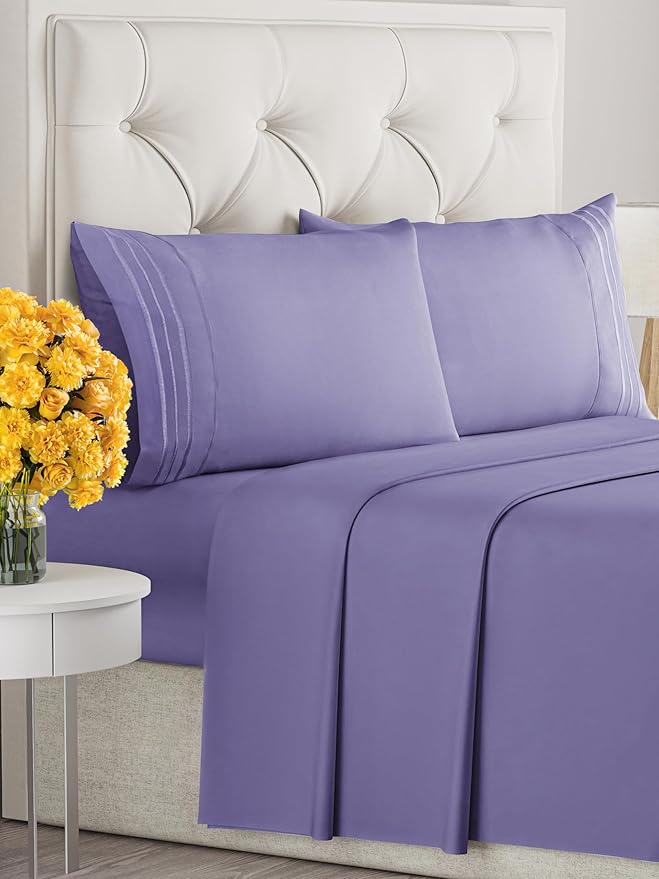 Queen Size 4 Piece Sheet Set - Extra Soft, Breathable & Cooling - Hotel Luxury Durable Bed Sheets - Deep Pockets, Easy-Fit & Wrinkle-Free - French Violet Oeko-Tex