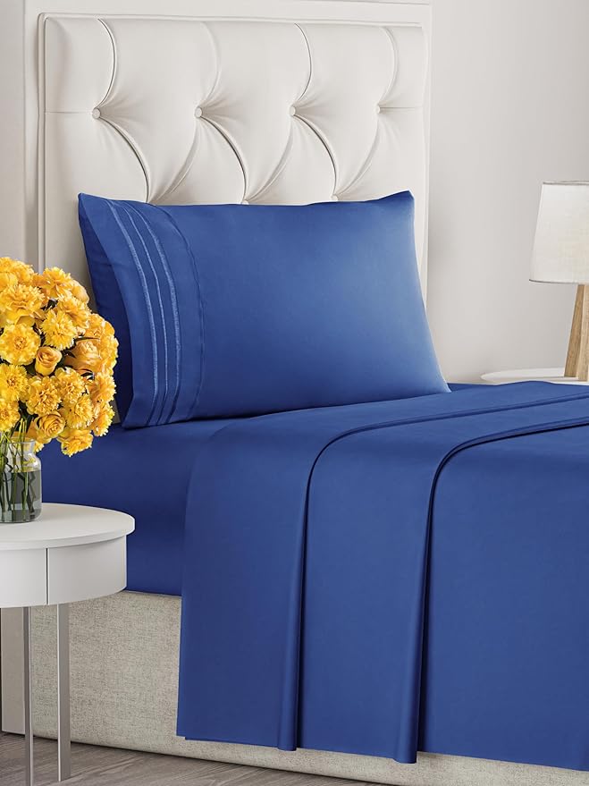 Twin Size 3 Piece Sheet Set - Extra Soft, Breathable & Cooling Sheets - Hotel Luxury Durable Bed Sheets for Women & Men - Deep Pockets, Easy-Fit & Wrinkle-Free Sheets - Cobalt Blue Oeko-Tex Bed Sheets