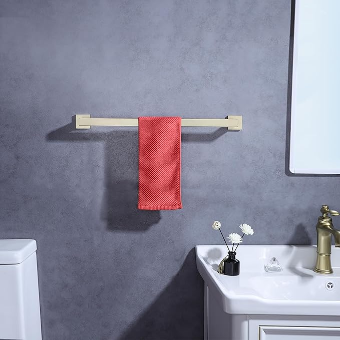 LANC Gold 32-Inch Towel Bar, 2 Pack Bathroom Kitchen Single Towel Rack, 2-Pack Brushed Gold Bath Towel Holder Wall Mount Heavy Duty Towel Hanger Shower Towel Rod Total-33.5" Towel Rail,A8804-8BG