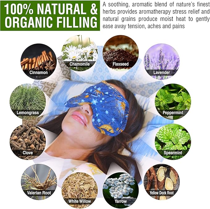 Nature's Approach Basic Herb Pack Rice Heating Pad Microwavable Reusable Heat Pack with Herbal Aromatherapy Fill, Freezer and Microwave Safe for Hot and Cold Therapy, Nighttime Blue