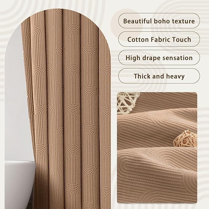 Awellife Boho Shower Curtains for Bathroom Cotton Fabric Touch Brown Bohemian Mid Century Minimalist Arch 72" L X 72" W