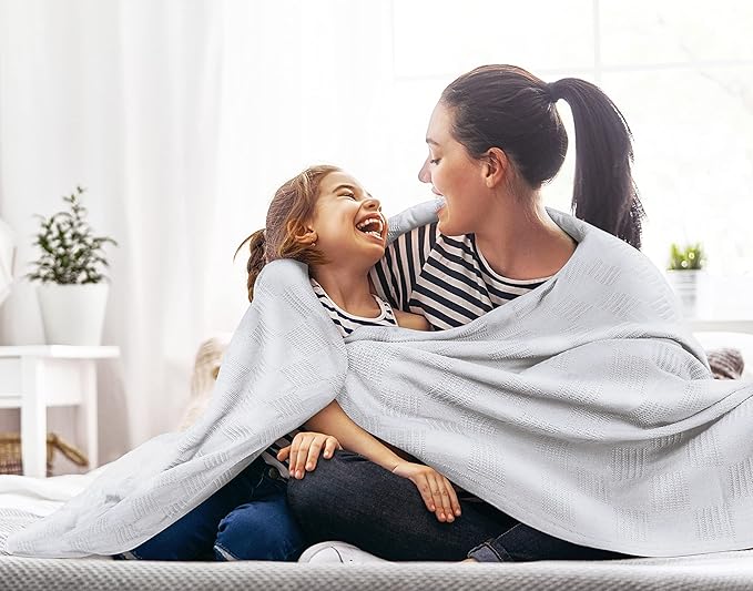 Utopia Bedding Silver 100% Cotton Blanket [Twin Size - 90x72 Inch] 350GSM Lightweight, Soft and Breathable Thermal Blanket for All Seasons
