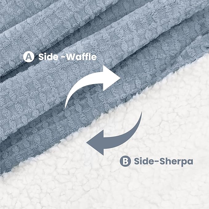 Heated Blanket Electric Throw Waffle, 50x60 Inches Sherpa Fleece Fast Heating Blanket 6 Heating Levels & 4 Hours Auto Off ETL Certification,Haze Blue Throw