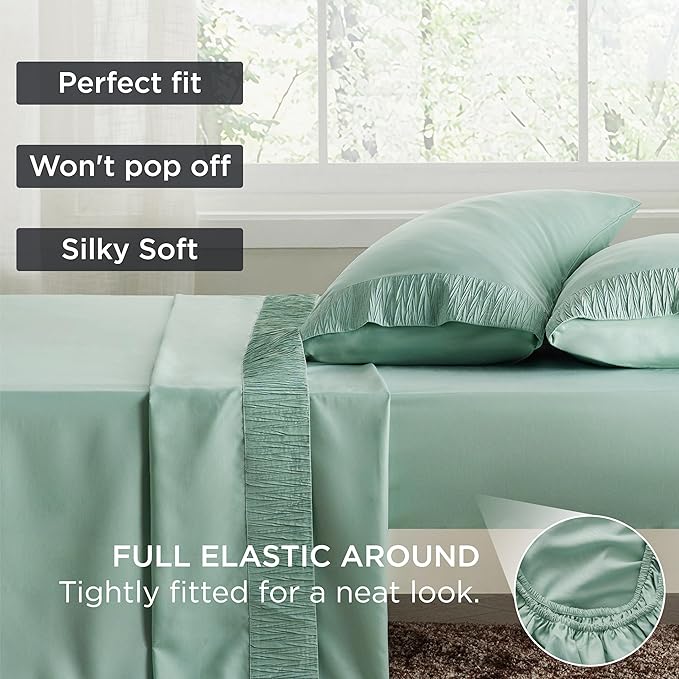 Bedsure King Size Sheets Set - 4 Pieces Soft King Sheets - Breathable & Cooling - Hotel Luxury - Easy Care Polyester Microfiber Bedding for Women, Men, Mint Green