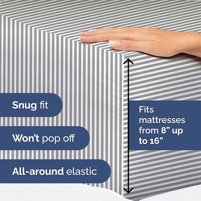 Queen Size 4 Piece Sheet Set - Extra Soft, Breathable & Cooling - Hotel Luxury Durable Bed Sheets - Deep Pockets, Easy-Fit & Wrinkle-Free - Grey Stripes Oeko-Tex
