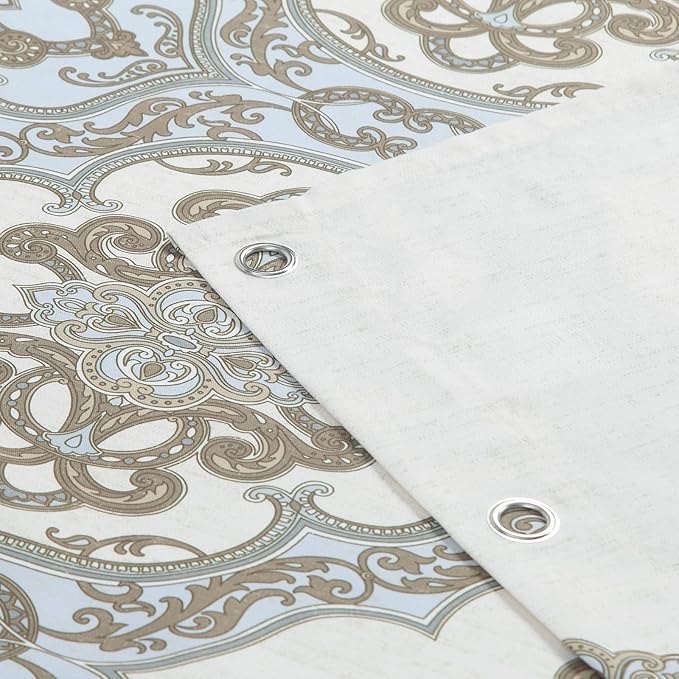 Fabric Shower Curtain 78 Inches Long, Ivory Taupe Blue Moroccan Paisley Pattern Shower Curtains for Bathroom, 72" W x 78" H