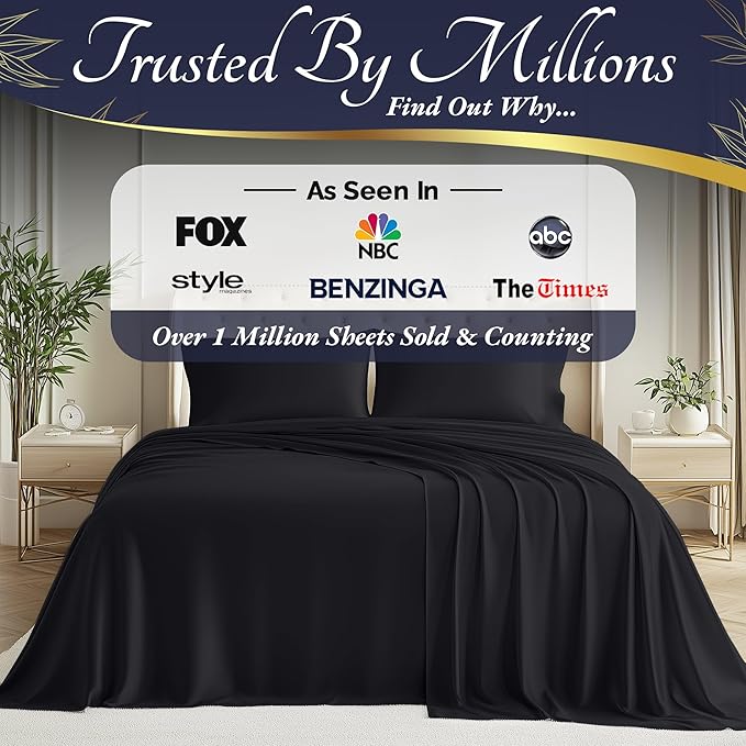 DECOLURE 100% Viscose Derived from Bamboo Sheets Queen Size 4pcs - Ultra Soft & Luxuriously Cooling, 17" Deep Pocket, Double Stitching, Perfect for Hot Sleepers - Queen Bed Sheets (Charcoal)