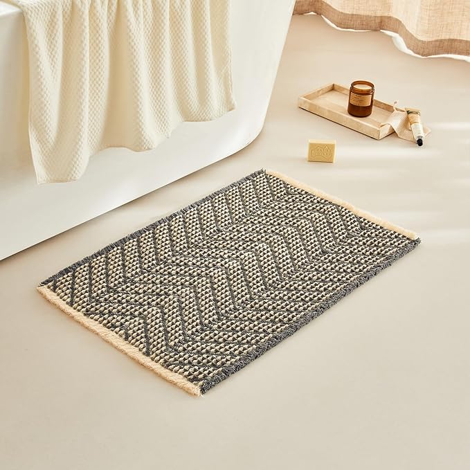 Bath Mats for Bathroom Non Slip,Waffle Luxury Bath Mat,Machine Washable Bath Mat for Shower,Ultra Soft Bathmat,Bluish Grey & Yellow,18"*30"
