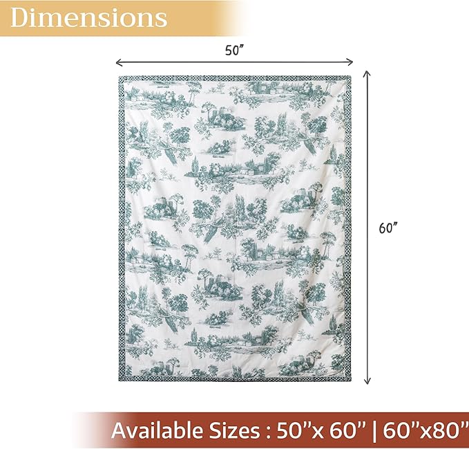 Maison d' Hermine Throw Blanket for Couch Lightweight Soft Warm Breathable Cotton Throw Blankets for Bed Girls Boys Women Men Gifts Sofa Travel Living Room Chair Bedding (60"x80", Trianon)