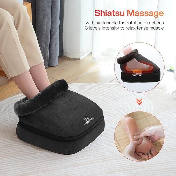 COMFIER Foot Massager with Heat, Electric Foot Warmer, Shiatsu Feet Massager Machine for Plantar Fasciitis,Neuropathy, 2-in-1 Foot & Back Massager, Foot Heater,Christmas Gifts for Women,Men