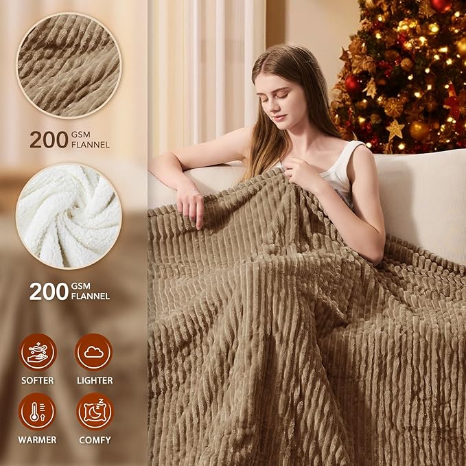 Homemate Heated Blanket Electric Throw - 50"x60" Heating Blanket Throw 1/2/4/6/8 Hours Auto-Off 10 Heat Levels Over-Heat Protection Soft Flannel Sherpa ETL Certification