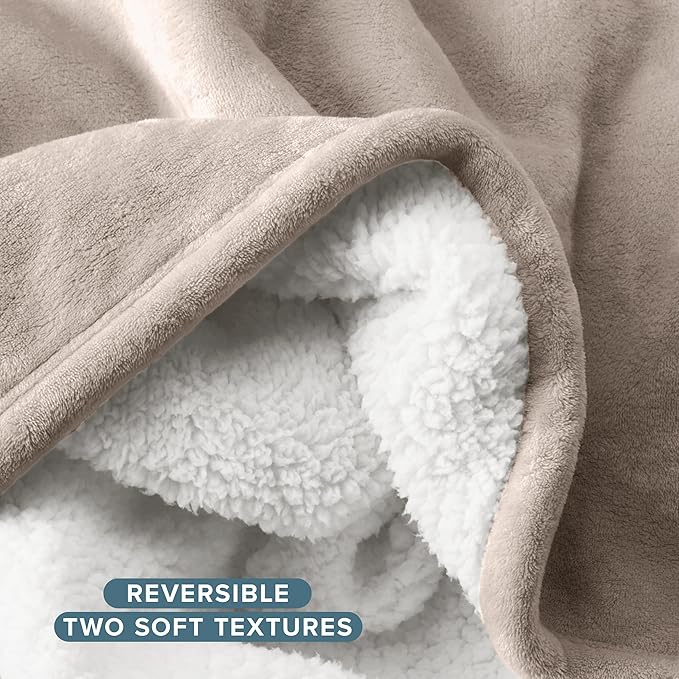 Bare Home Sherpa Fleece Blanket - Full/Queen Size - Blanket for Bed, Sofa, and Couch - Warm & Lightweight - Fluffy & Soft - Reversible (Full/Queen, Light Taupe)