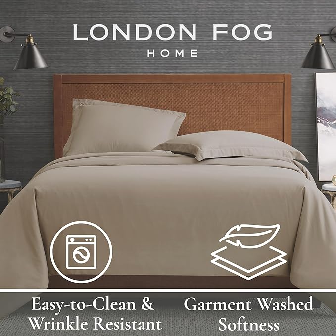 London Fog Garment Washed Solid Duvet Set Khaki Microfiber 3-Piece Full/Queen Duvet Set, Solid Themed, Adult and Teen, Oeko-TEX Certified