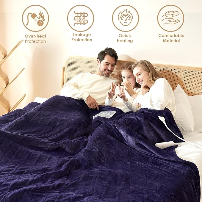 EHEYCIGA Heated Blanket Electric Blanket Twin - Heating Blanket with 9 Heating Levels & 10 Hours Auto Off, Soft Cozy Sherpa Washable Blanket with Fast Heating, 62 x 84 Inches