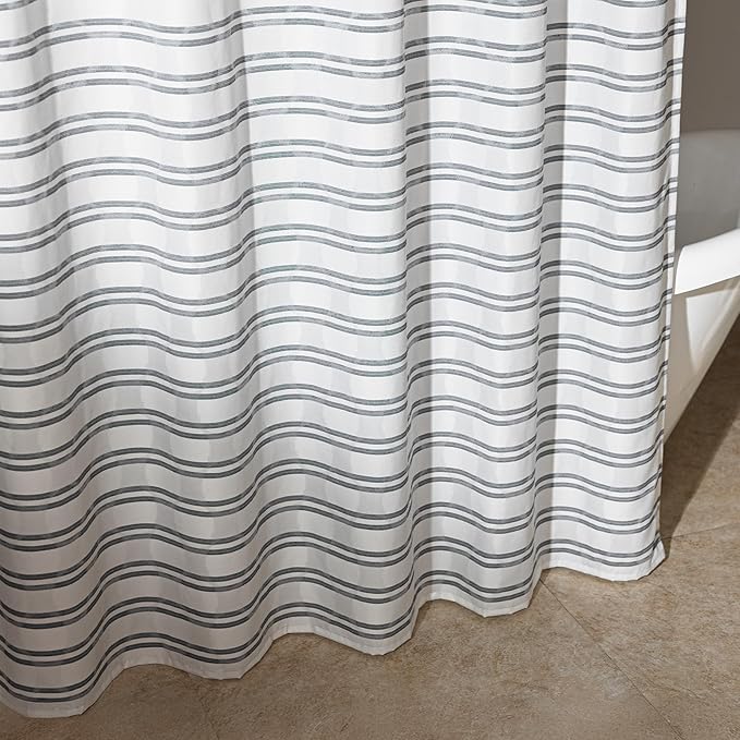 Amazon Basics Geometric Jacquard Fabric Shower Curtain for Bathroom, Lightweight, Waterproof and Washable, 72" W x 98" L, Grey Striped